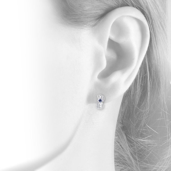 0.90 Carat Diamond and Sapphire J-hoop Earrings - Picture 3 of 4